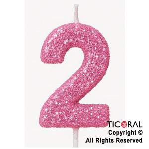 VELA NUMERAL CHICO 5.5 CM CON GIBRE ROSA NUMERO 2 x 1